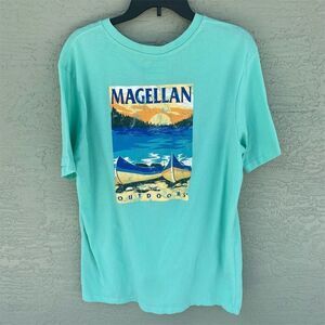 Magellan Outdoors Men's XL Teal Graphic Canoe Design T-Shirt